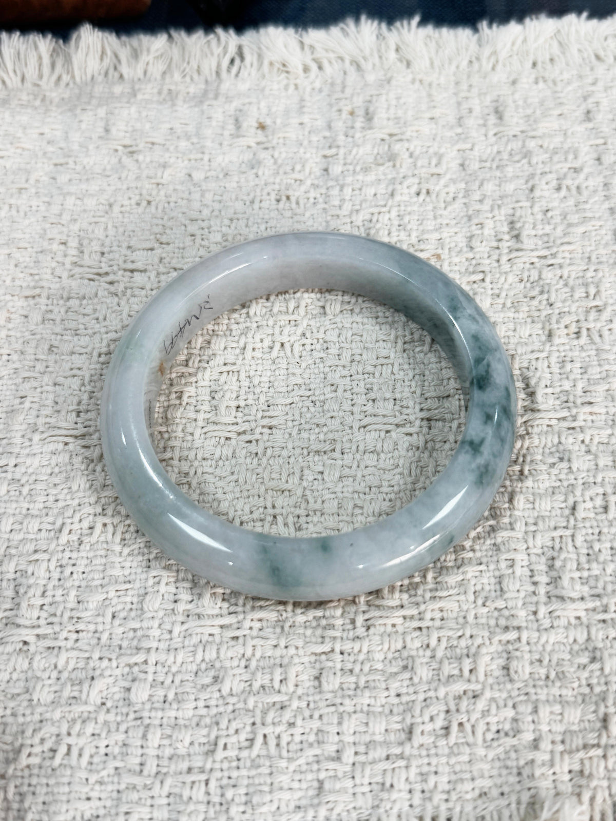 Icy Waxy Floating Green Flower Type A Burmese Jadeite Jade Bangle Size:63
