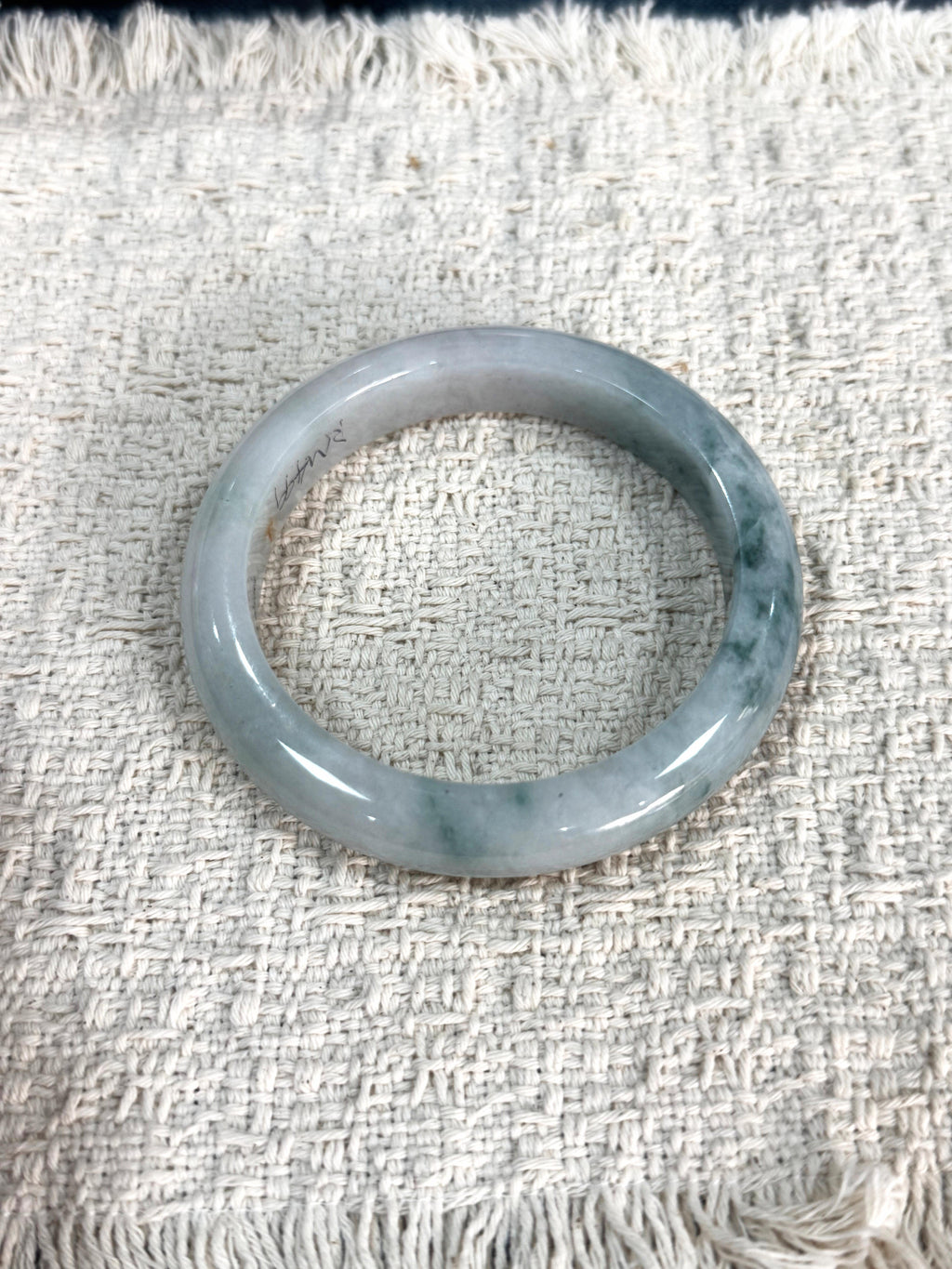 Icy Waxy Floating Green Flower Type A Burmese Jadeite Jade Bangle Size:63