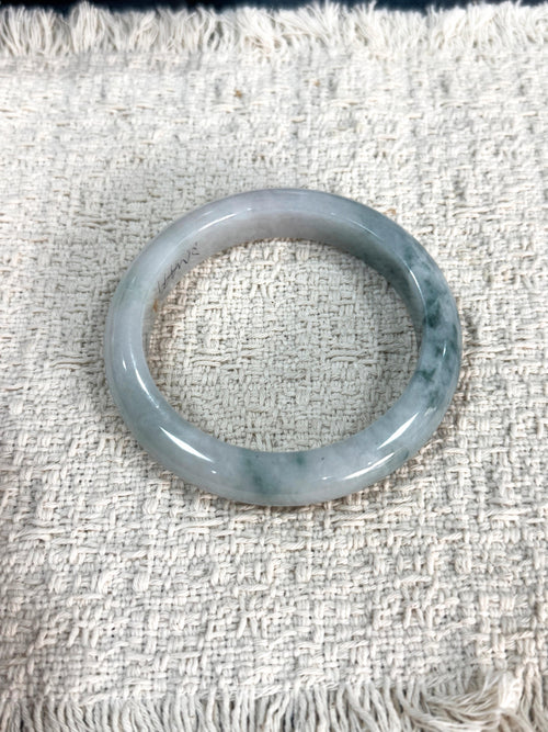 Icy Waxy Floating Green Flower Type A Burmese Jadeite Jade Bangle Size:63