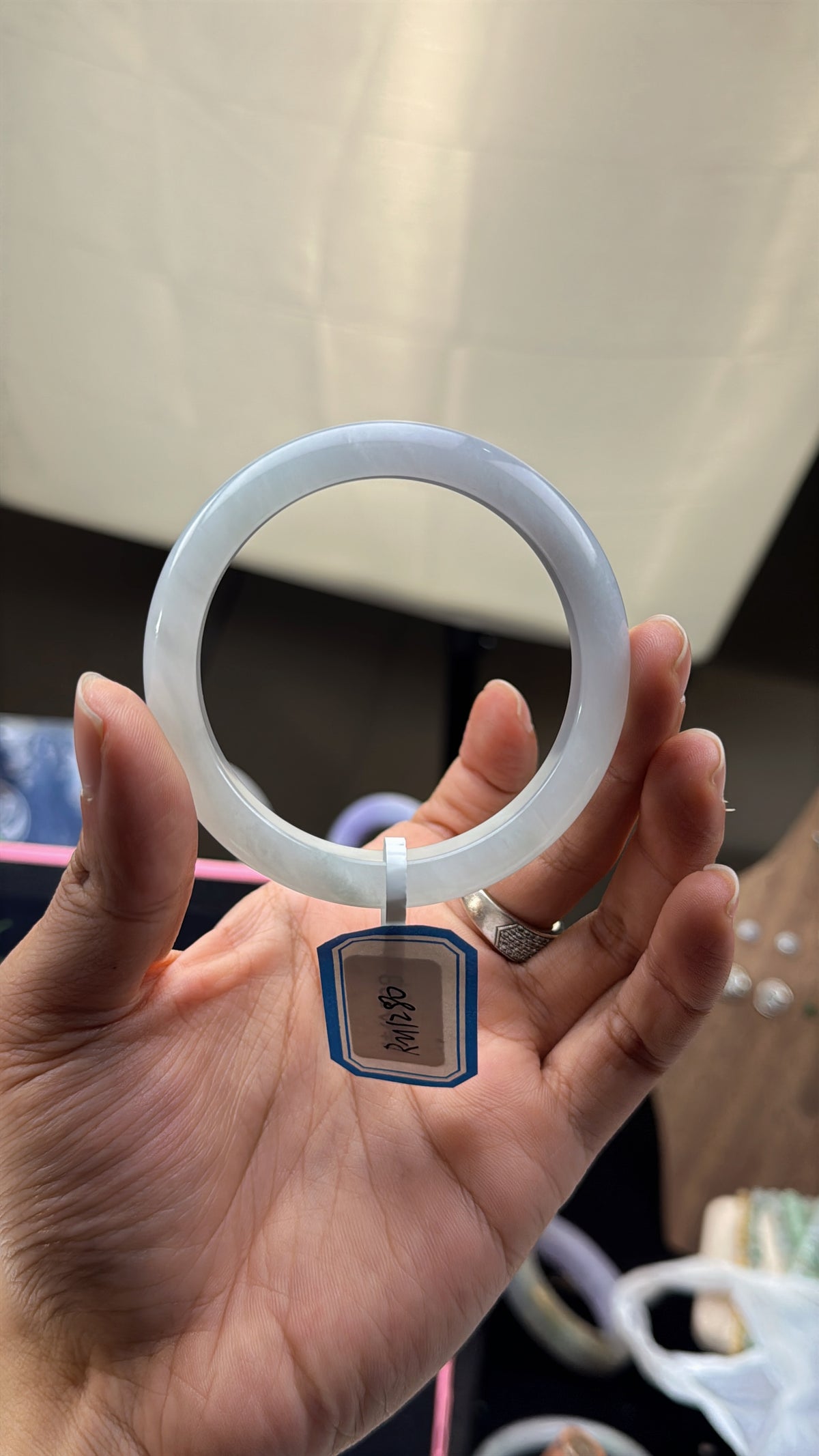 Natural Type‑A White Ice Jadeite Bangle