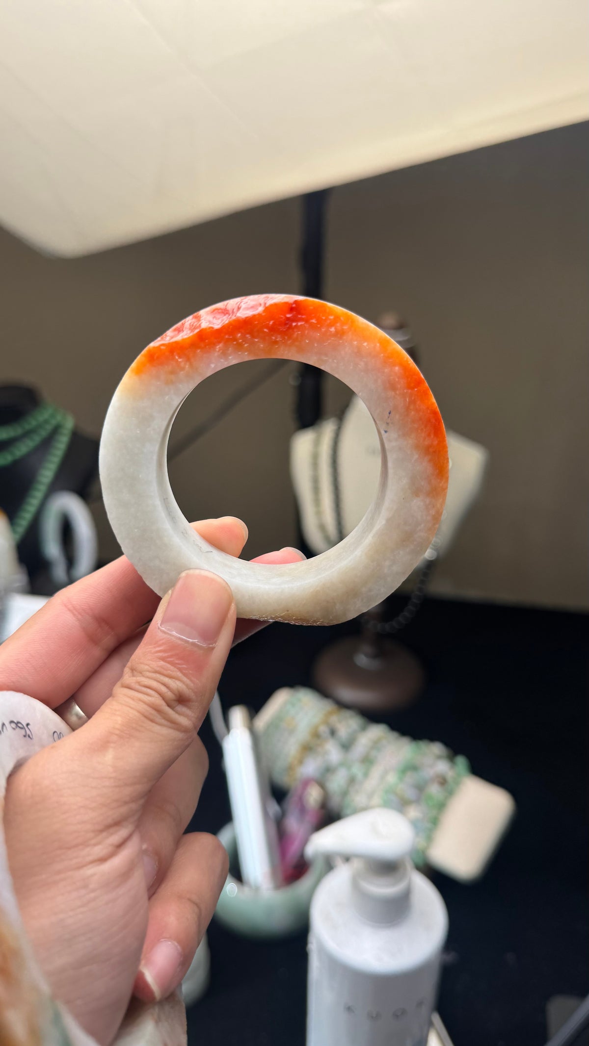 Natural Burmese Type A Red Jadeite Rough Bangle Preform, Half Orange-Red Feicui Unpolished Bracelet Blank for Custom Polishing